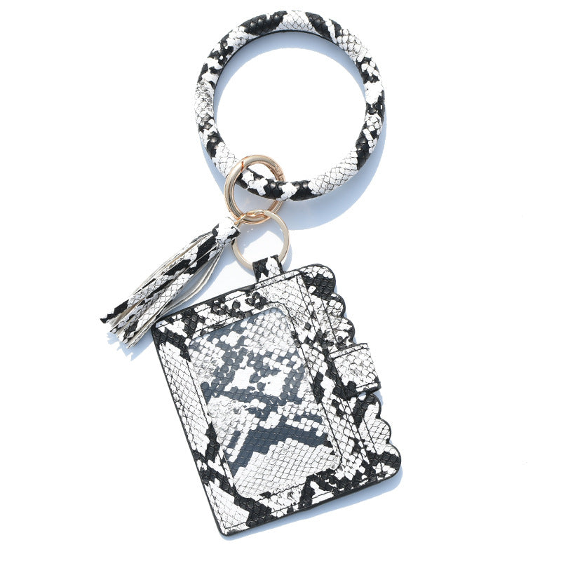 Venta al por mayor PU cuero leopardo cuero titular de la tarjeta muñeca llavero